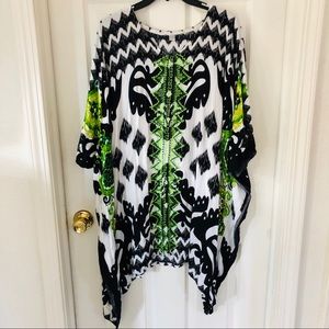 Green & black chevron embroidered swimsuit cover up shirt size medium